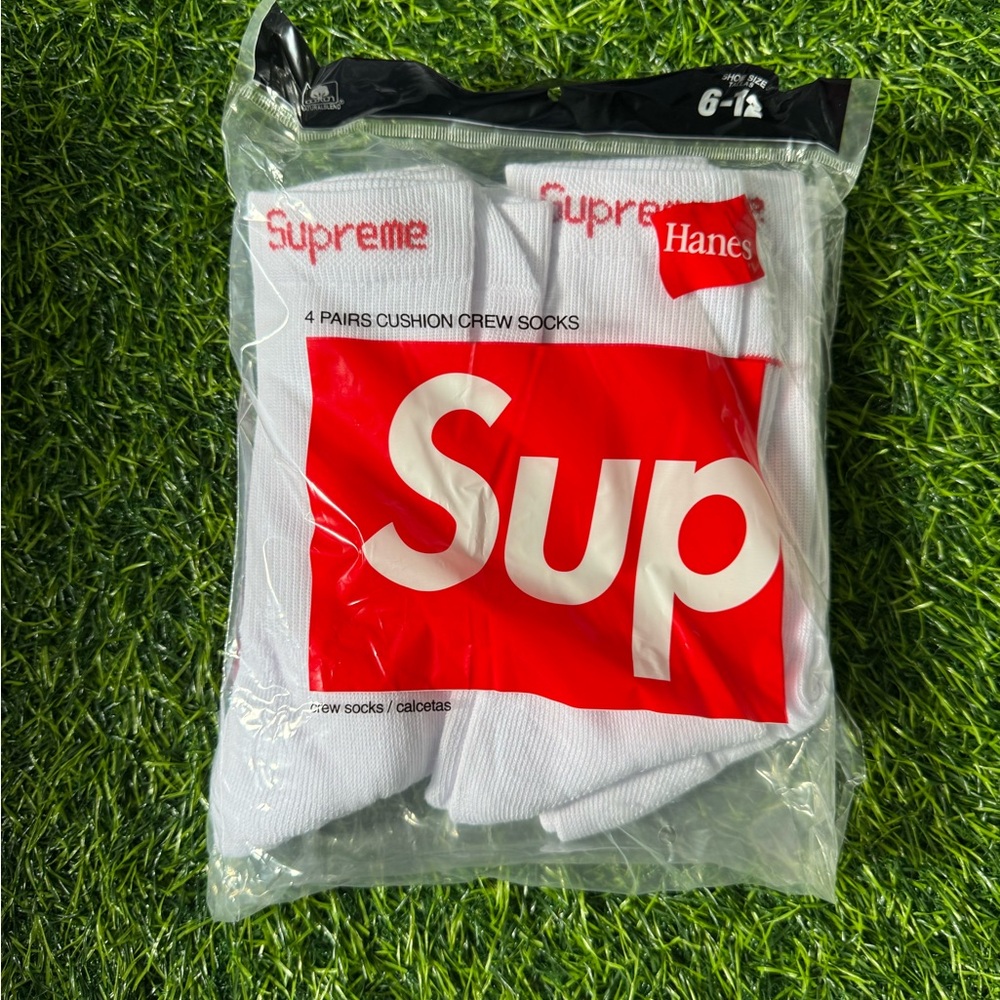 Hanes White Crew Socks with Red Logo (4 Pairs)